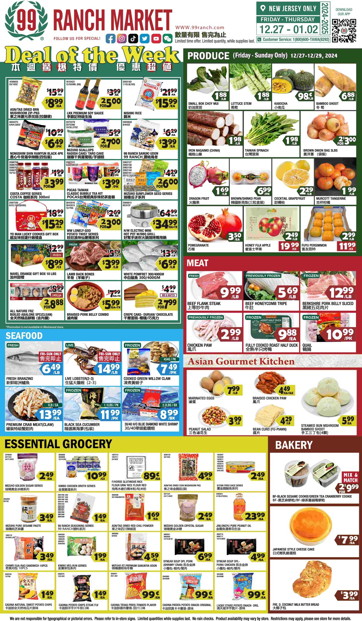 Weekly ad 99 Ranch Market - 99 Fresh - Deal of the WeekDec.27 - Jan.03 Dec 27, 2024 - Jan 3, 2025