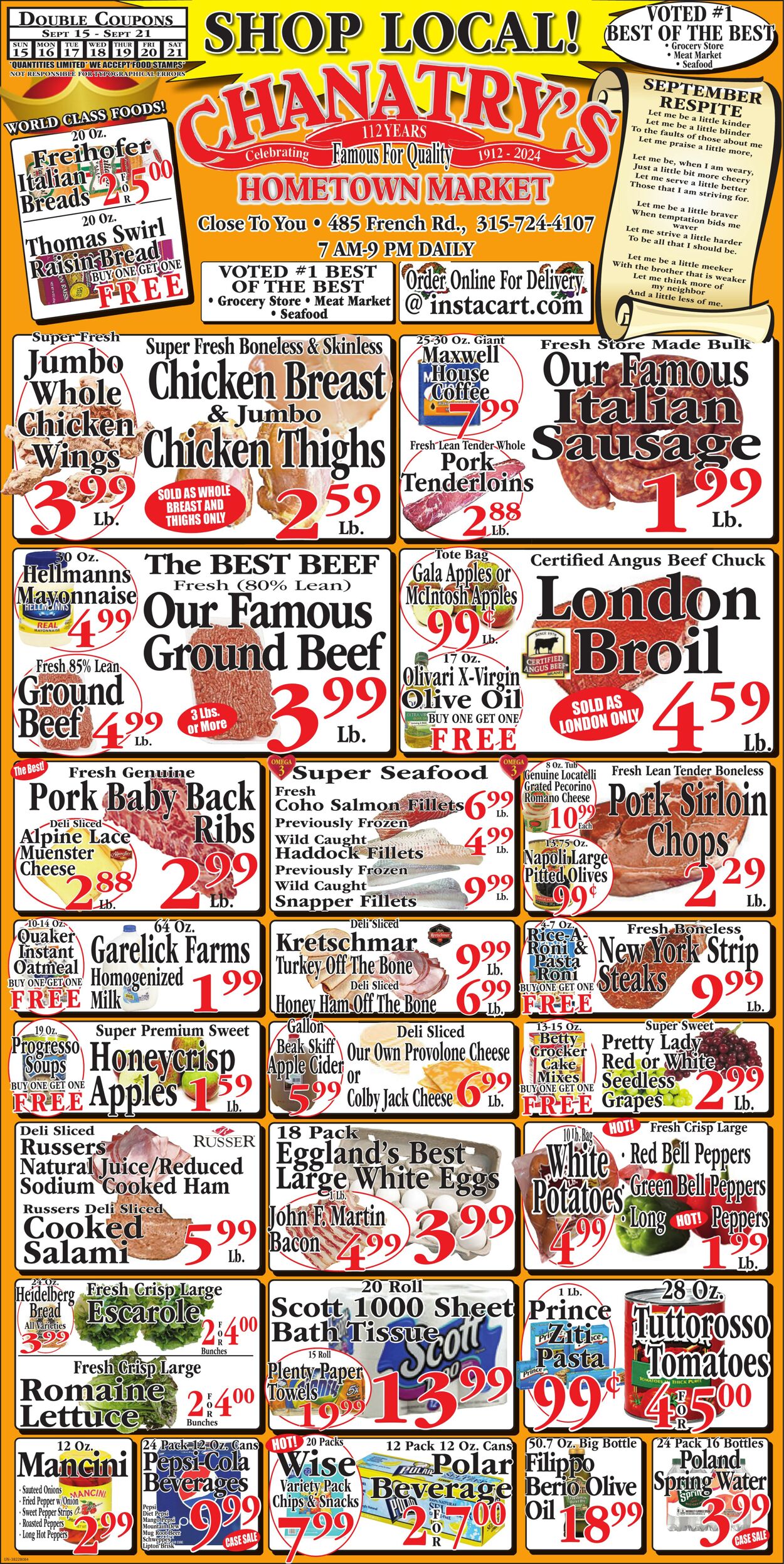 Weekly ad Chanatry's Hometown Market 09/15/2024 - 09/21/2024