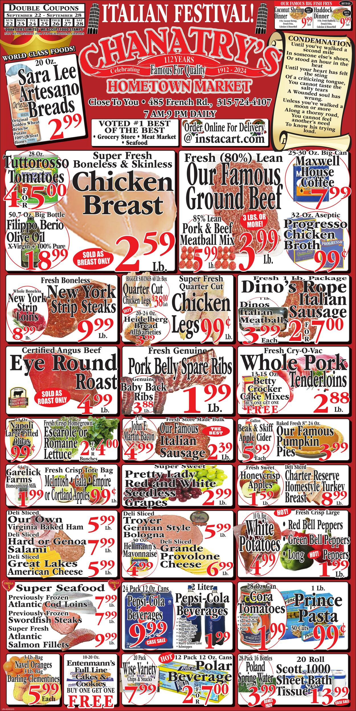 Weekly ad Chanatry's Hometown Market 09/20/2024 - 09/26/2024