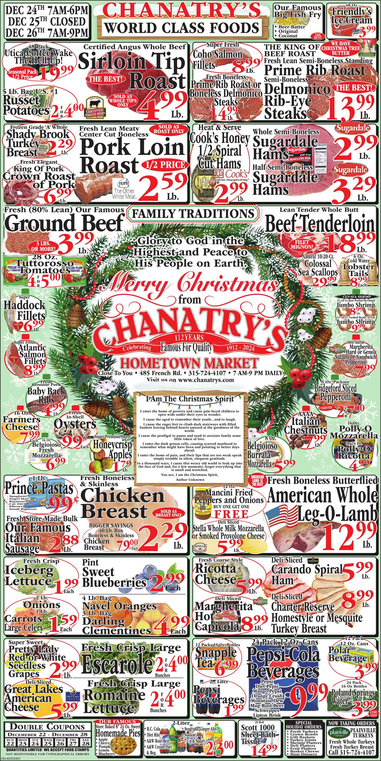 Weekly ad Chanatry's Hometown Market 12/22/2024 - 12/28/2024