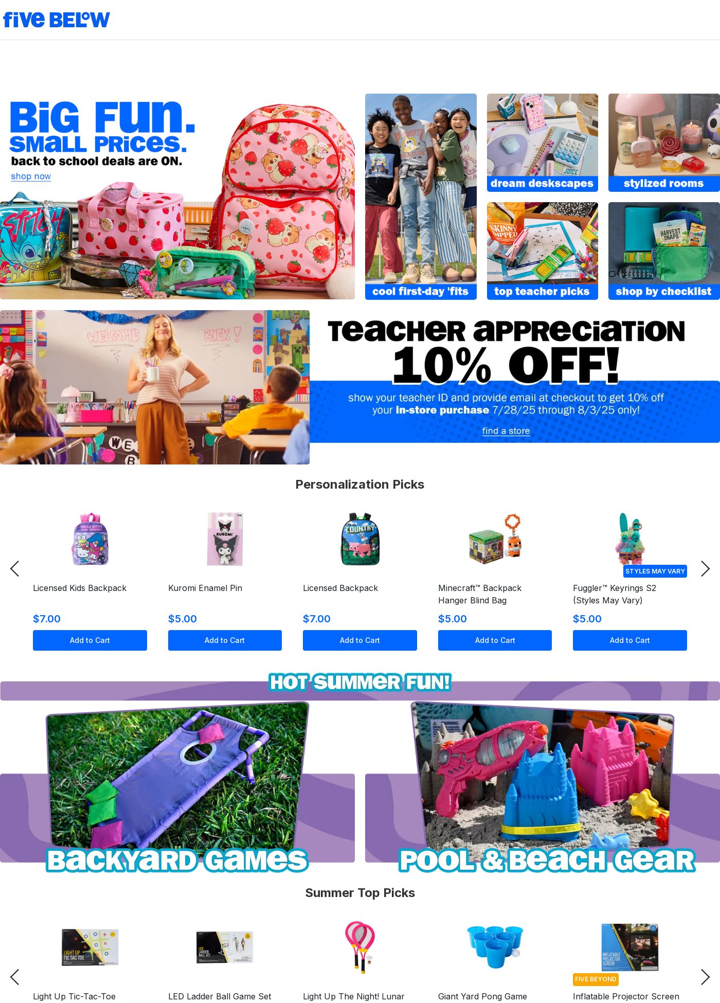 Weekly ad Five Below 08/01/2025 - 08/31/2025