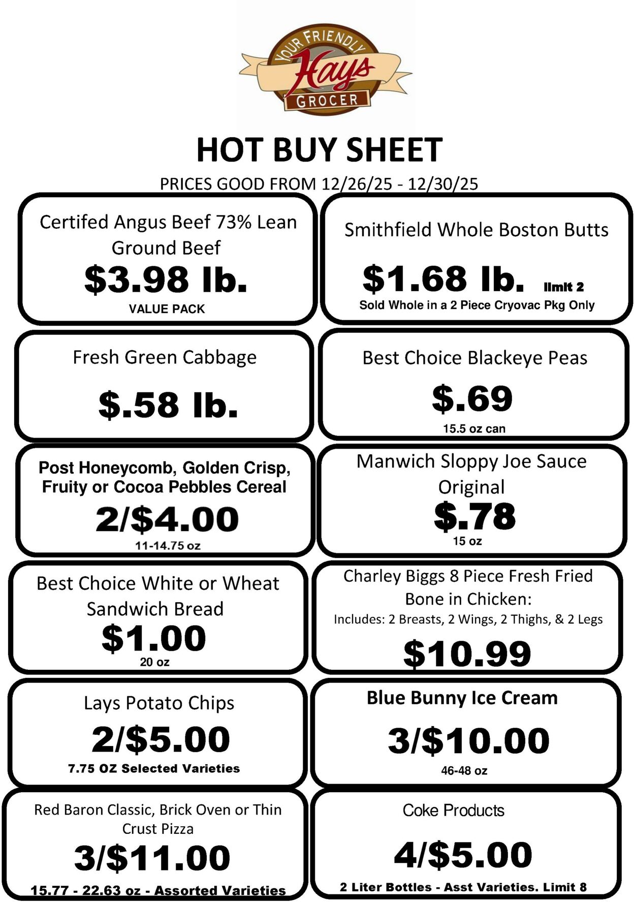 Weekly ad Hays Supermarkets 12/26/2025 - 12/30/2025
