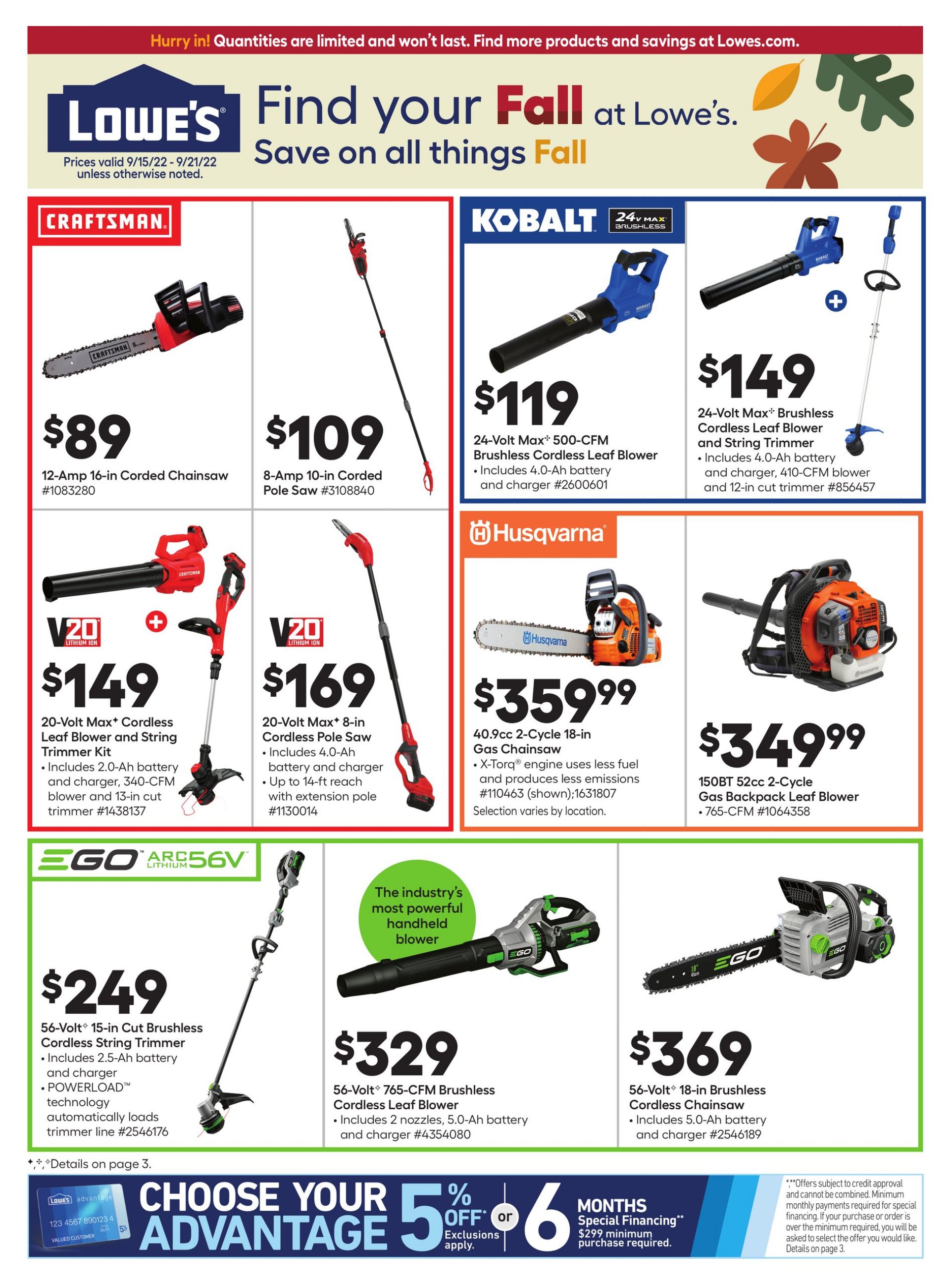 Weekly ad Lowe's 09/15/2022 - 09/21/2022