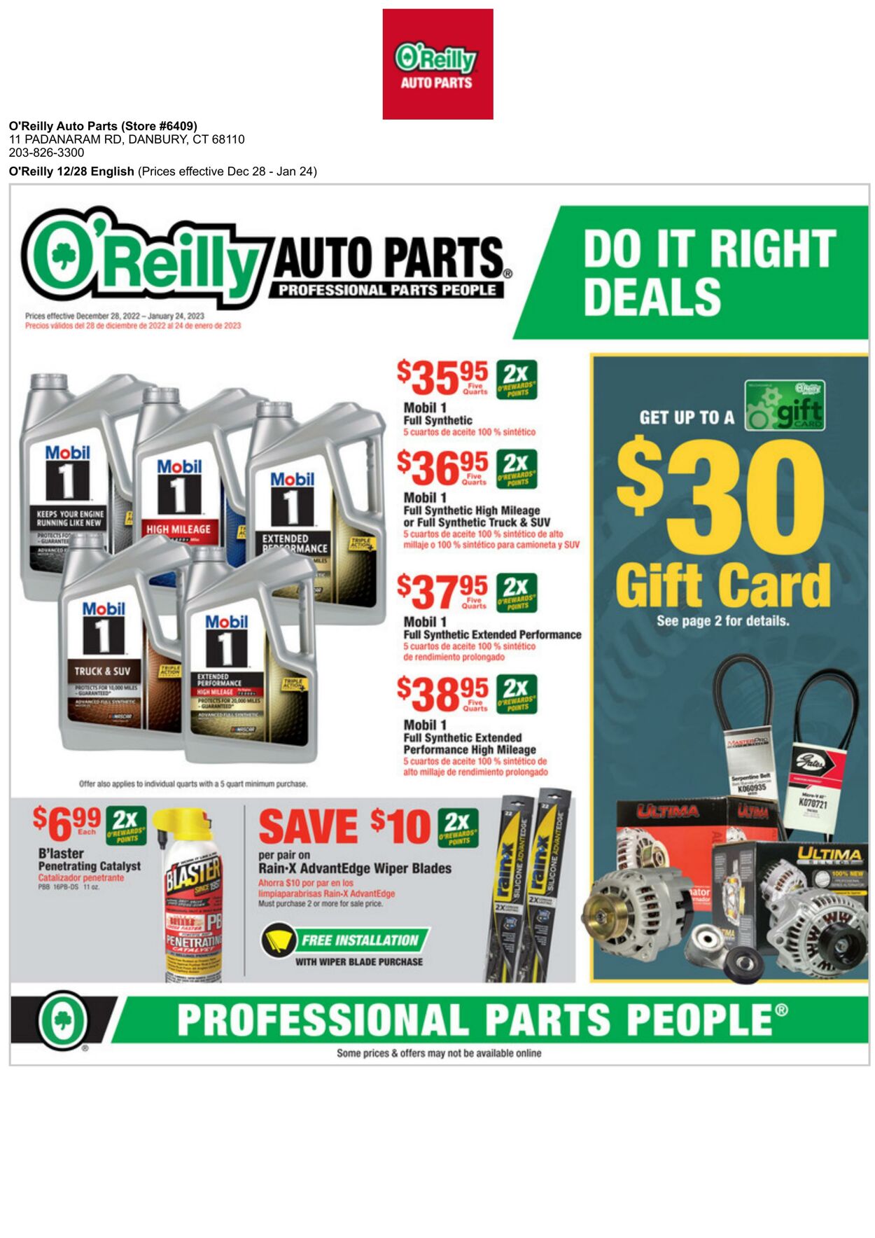Weekly ad O’Reilly Auto Parts 12/28/2022-01/24/2023