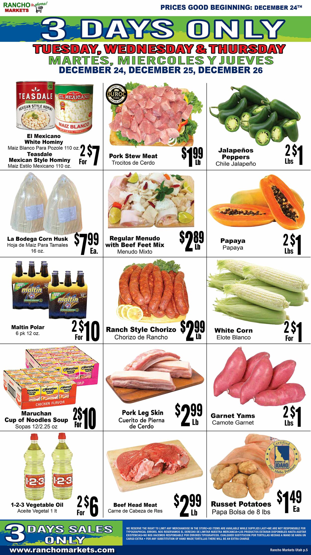 Weekly ad Rancho Markets 12/25/2024 - 12/30/2024