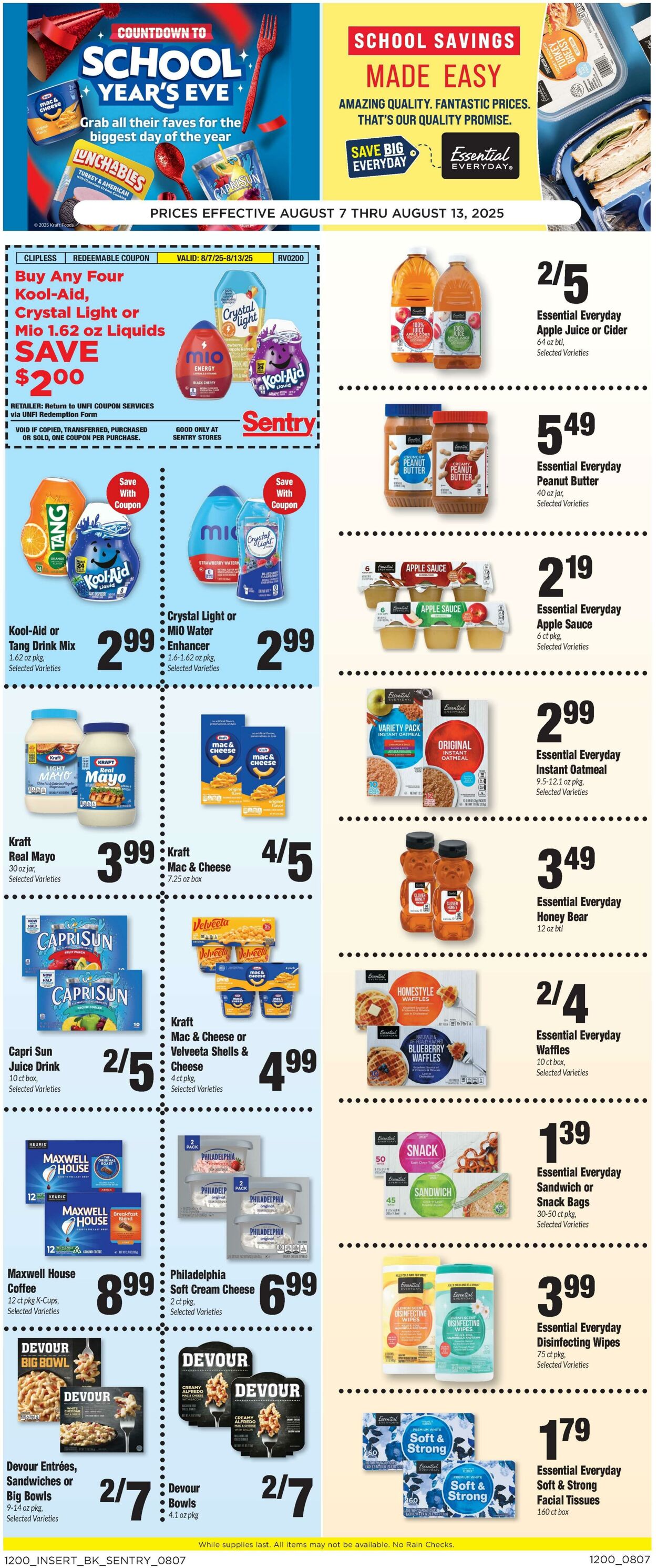 Weekly ad Sentry 08/07/2025 - 08/13/2025