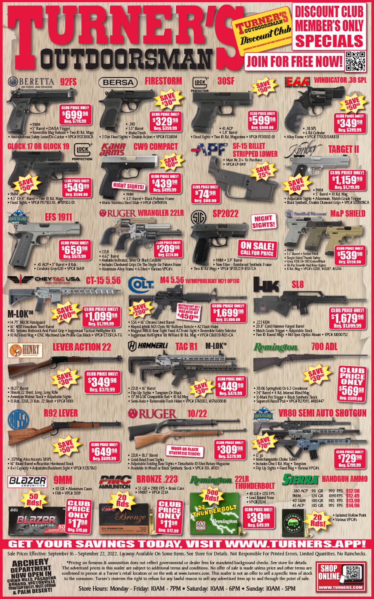Weekly ad Turner's Outdoorsman - California customers Discount Club Members Specials! Sep 16, 2022 - Sep 22, 2022